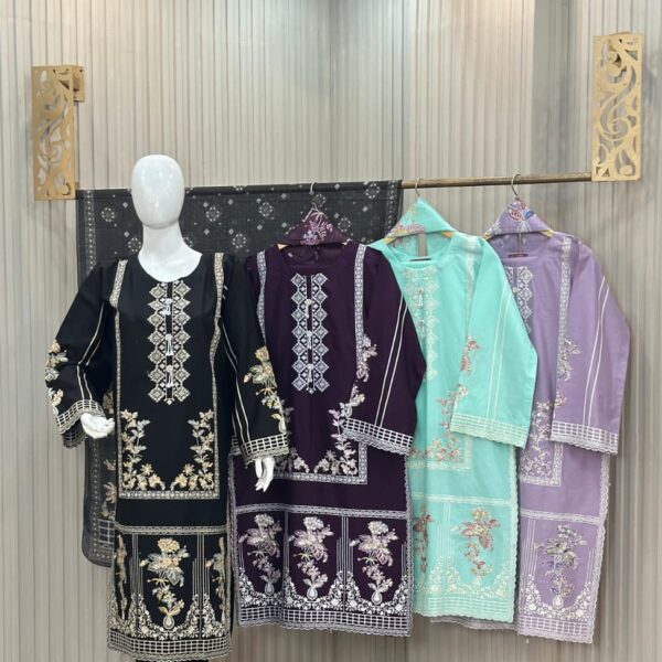 Luxury Embroidered Lawn Suit with Chiffon Dupatta