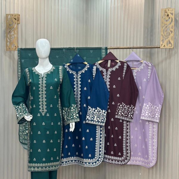 Luxury Embroidered Lawn Suit with Chiffon Dupatta