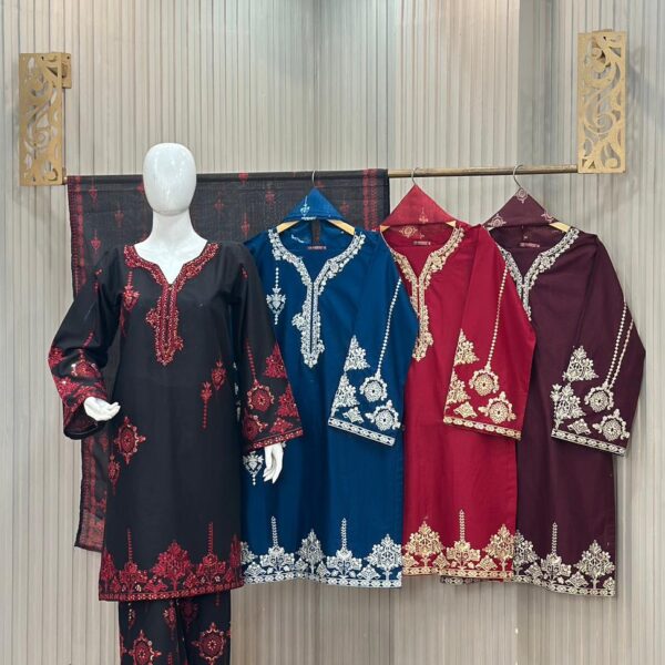 Luxury Embroidered Lawn Suit with Chiffon Dupatta