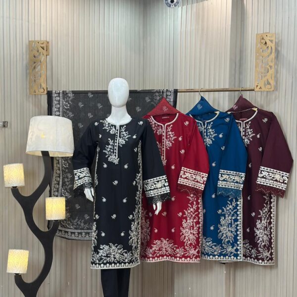 Luxury Embroidered Lawn Suit with Chiffon Dupatta