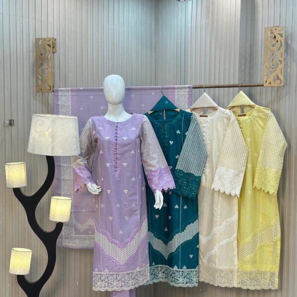 Luxury Embroidered Lawn Suit with Chiffon Dupatta