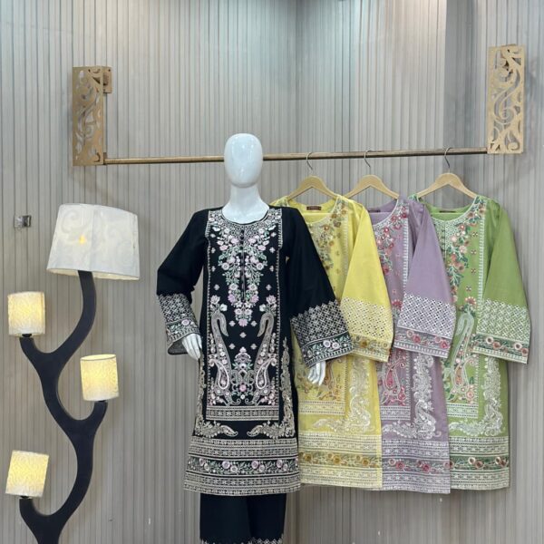 Luxury Embroidered Lawn Suit with Chiffon Dupatta